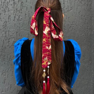 Стрічка для волосся у китайському стилі "Журавлі" Червона